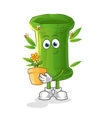 Çiçek kabıyla bambu. karakter vektörü