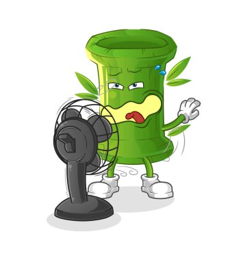 Hayran karakterinin önünde bambu. çizgi film maskotu vektörü