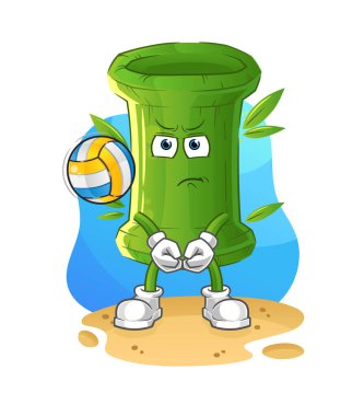 Bambu voleybol maskotu oynar. çizgi film vektörü