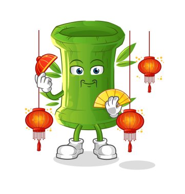 Fener resimli bambu Çin yemeği. karakter vektörü