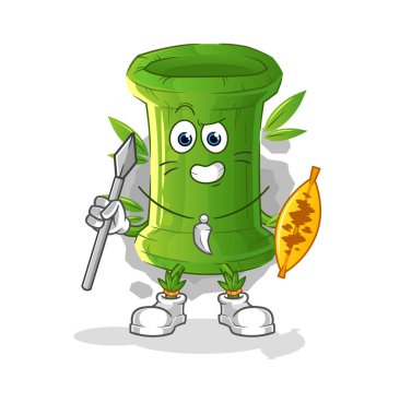 Bambu Afrikalı kabile savaşçı maskotu. çizgi film vektörü