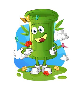 Bambu ilkbaharda çiçek toplar. karakter vektörü