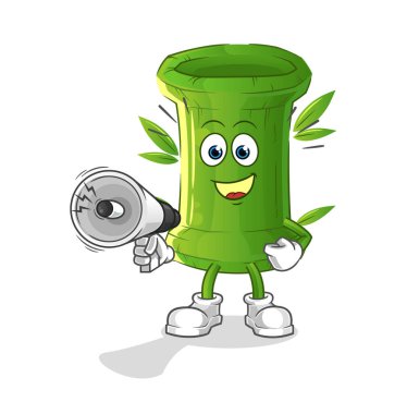 Bambu hoparlör vektörü el ele tutuşuyor. çizgi film karakteri