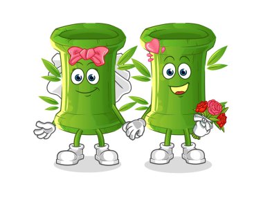 Bambu düğün çizgi filmi. çizgi film maskotu vektörü