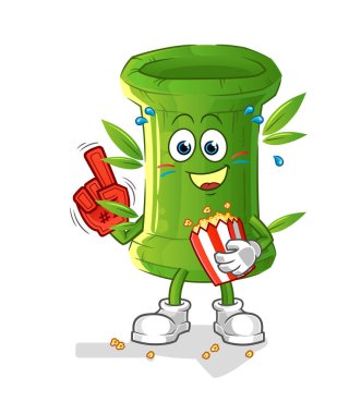 Patlamış mısır resimli bambu vantilatörü. karakter vektörü