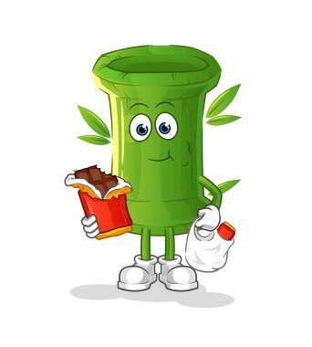 Bambu çikolata maskotu yer. çizgi film vektörü