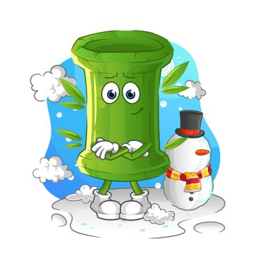 Soğuk kış karakterli bambu. çizgi film maskotu vektörü