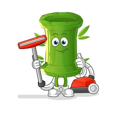 Süpürgeyle temizlenmiş bambu. karakter vektörü