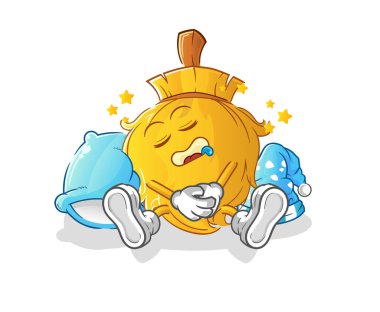 Süpürge uyuyan karakter. çizgi film maskotu vektörü