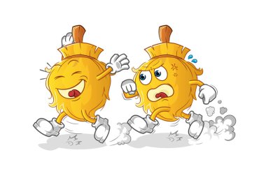 Süpürge kovalamaca çizgi filmi. çizgi film maskotu vektörü