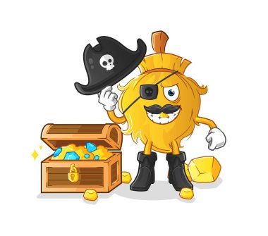 Hazine maskotlu süpürge korsanı. çizgi film vektörü