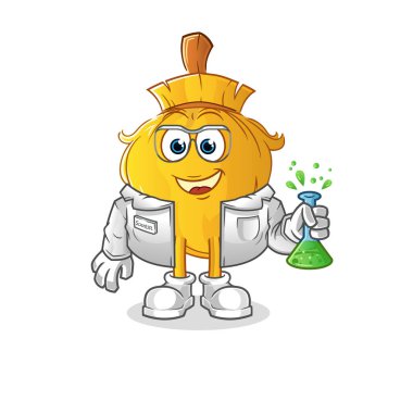 Süpürge bilimci karakteri. çizgi film maskotu vektörü