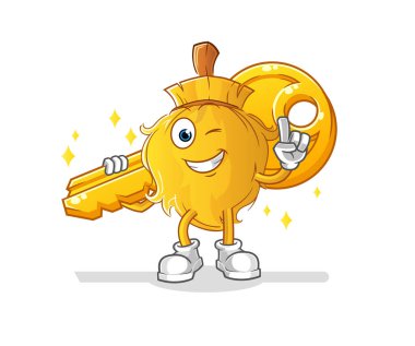 Süpürge anahtar maskotu taşır. çizgi film vektörü