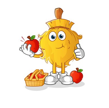 Süpürge elma çizimi yiyor. karakter vektörü