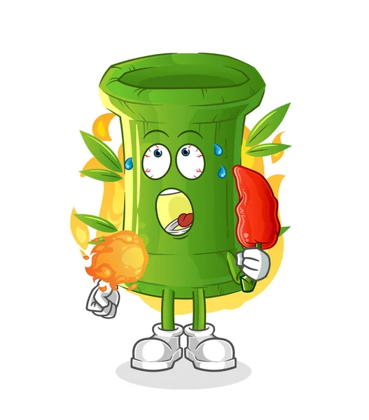 Bamboo Eat Hot Chilie Mascot Cartoon Vector — Stock Vector