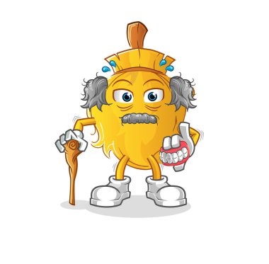 Süpürge beyaz saçlı yaşlı adam. karakter vektörü