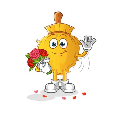 Buket maskotlu süpürge. çizgi film vektörü