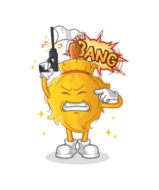 Süpürge uyarı atışı maskotu. çizgi film vektörü