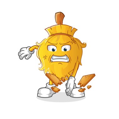 Süpürge karate maskotu. çizgi film vektörü