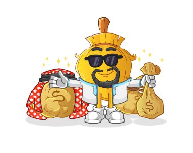 Süpürge zengini Arap maskotu. çizgi film vektörü