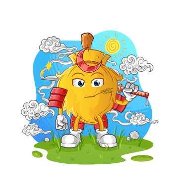 Süpürge samuray çizgi filmi. çizgi film maskotu vektörü