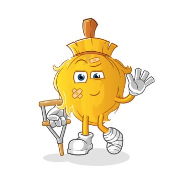 Topallayan sopayla hasta süpürge. çizgi film maskotu vektörü