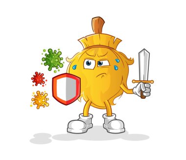 Virüs çizgi filmine karşı süpürge. çizgi film maskotu vektörü