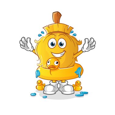 Ördek şamandıralı süpürge. çizgi film maskotu vektörü