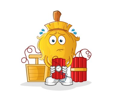 Süpürgede dinamit karakteri var. çizgi film maskotu vektörü