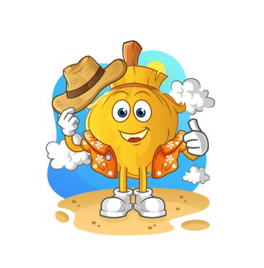 Süpürge tatile gider. çizgi film maskotu vektörü