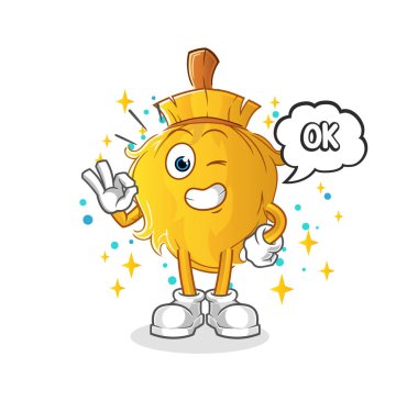 Süpürge kabul ediyor maskot. çizgi film vektörü