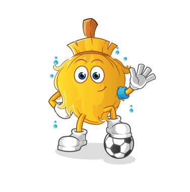 Süpürge futbol illüstrasyonunda. karakter vektörü