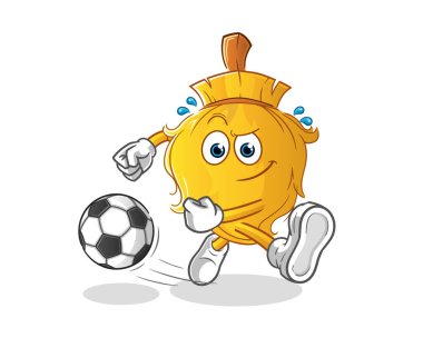 Süpürge çizgi filmi tekmeliyor. çizgi film maskotu vektörü