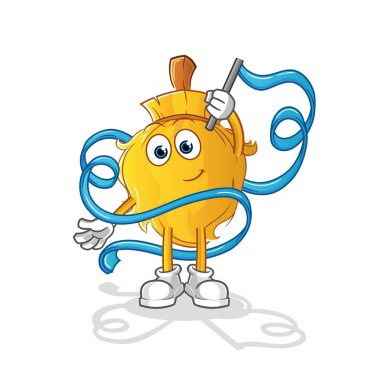 Süpürge Ritmik Jimnastik maskotu. çizgi film vektörü