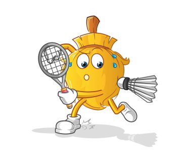 Badminton oynayan süpürge. karakter vektörü