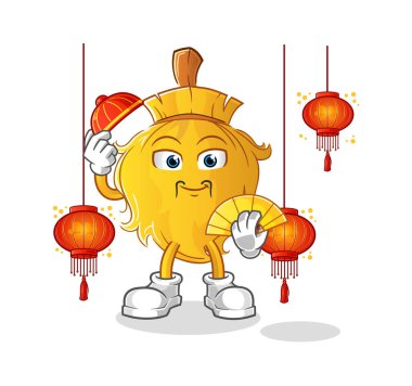 Fener resimli Çin süpürgesi. karakter vektörü