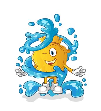 Süpürge ve su maskotu. çizgi film vektörü