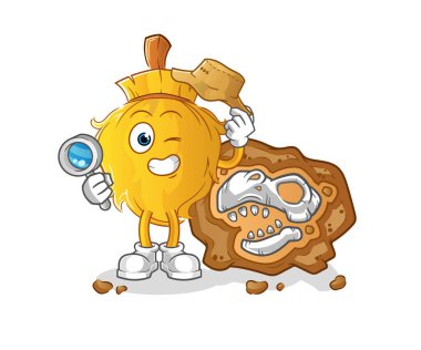 Fosil maskotlu süpürge arkeologları. çizgi film vektörü