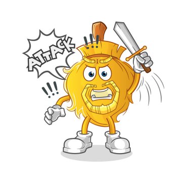 Süpürge şövalyeleri kılıçla saldırır. çizgi film maskotu vektörü