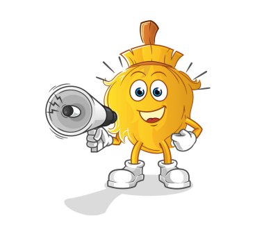 Süpürge hoparlör vektörü el ele tutuşuyor. çizgi film karakteri