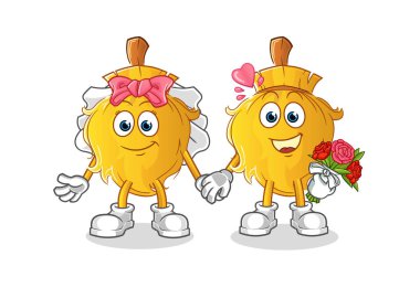 Süpürge düğün çizgi filmi. çizgi film maskotu vektörü