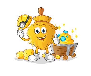 Altın karakterli bir süpürge madencisi. çizgi film maskotu vektörü