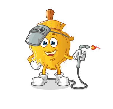 Süpürge kaynakçısı maskotu. çizgi film vektörü