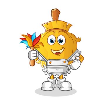 Süpürge hizmetçisi maskotu. çizgi film vektörü