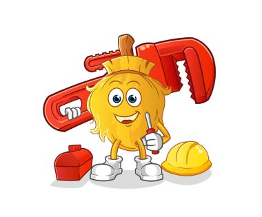 Süpürge tesisatçı çizgi filmi. çizgi film maskotu vektörü