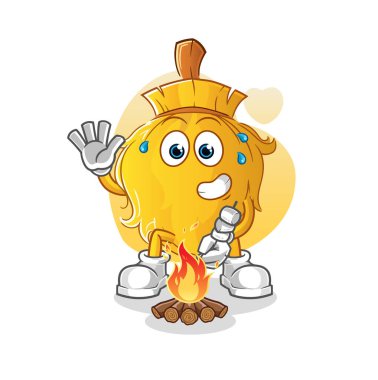 Süpürge kızartılmış marşmelov. çizgi film maskotu vektörü