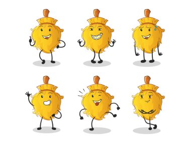 Süpürge mutlu set karakteri. çizgi film maskotu vektörü