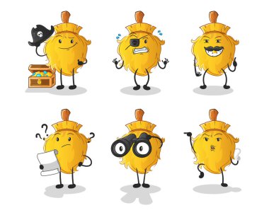 Süpürge Korsan grup karakteri. çizgi film maskotu vektörü