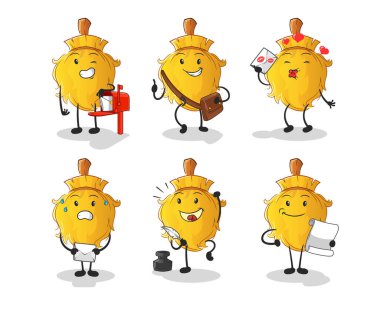 Süpürge postacısı karakter belirledi. çizgi film maskotu vektörü