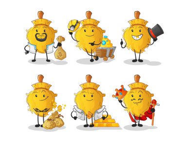 Süpürge zengini grup karakteri. çizgi film maskotu vektörü